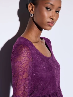 Mohito - Fioletowa bluzka z koronką - ciemny fiolet