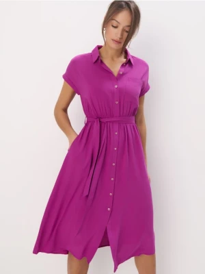 Mohito - Fuksjowa sukienka midi z wiskozy - fioletowy