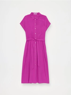 Mohito - Fuksjowa sukienka midi z wiskozy - fioletowy