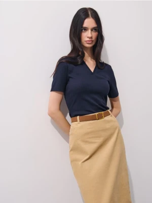 Mohito - Granatowa bluzka z kołnierzykiem polo - granatowy