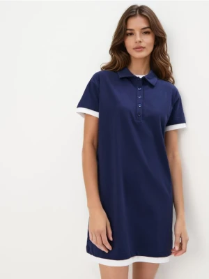 Mohito - Granatowa sukienka mini z kołnierzykiem polo - granatowy