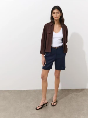 Mohito - Granatowe szorty z lnu i wiskozy - granatowy