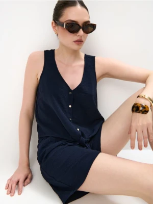 Mohito - Granatowy top z wiązaniem - granatowy