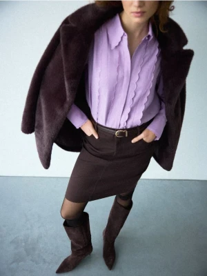 Mohito - Jeansowa czekoladowa spódnica midi - ciemnobrązowy