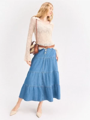 Mohito - Jeansowa spódnica midi - niebieski