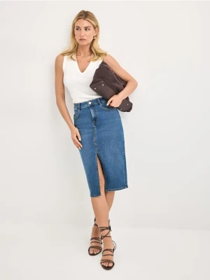Mohito - Jeansowa spódnica midi - niebieski