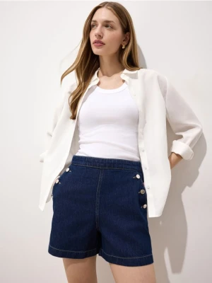 Mohito - Jeansowe szorty z ozdobnymi guzikami - granatowy