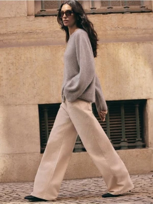 Mohito - Jeansy wide leg - beżowy