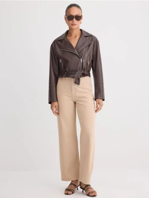 Mohito - Jeansy wide leg - beżowy