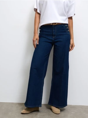 Mohito - Jeansy wide leg petite - granatowy