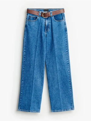 Mohito - Jeansy wide leg z paskiem - niebieski