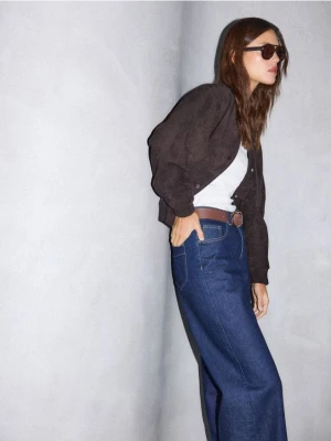 Mohito - Jeansy wide leg z paskiem petite - granatowy