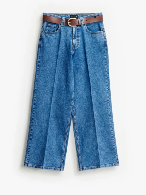 Mohito - Jeansy wide leg z paskiem petite - niebieski