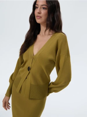 Mohito - Kardigan z ozdobnym guzikiem - oliwkowy