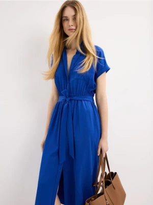 Mohito - Kobaltowa szmizjerka midi z dodatkiem lyocellu - indygo