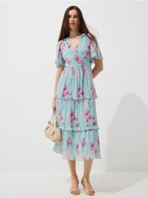 Mohito - Kopertowa sukienka midi - błękitny