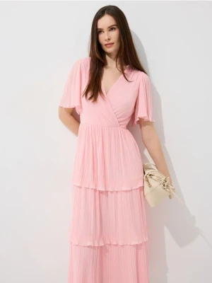 Mohito - Kopertowa sukienka midi - pastelowy różowy
