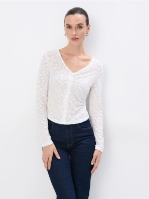 Mohito - Koronkowa kremowa bluzka - kremowy