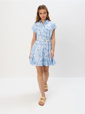 Mohito - Koszulowa błękitna sukienka mini w kwiaty - błękitny