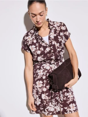 Mohito - Koszulowa brązowa sukienka mini - brązowy