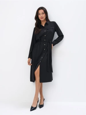 Mohito - Koszulowa czarna sukienka midi - czarny