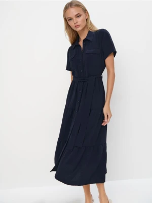 Mohito - Koszulowa granatowa sukienka midi - granatowy