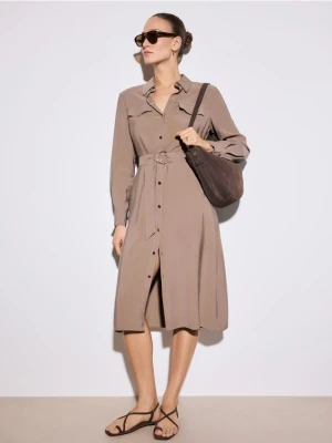 Mohito - Koszulowa sukienka midi - brązowy