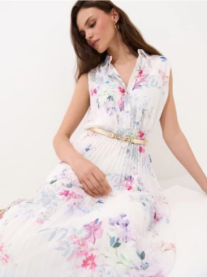 Mohito - Koszulowa sukienka midi w kwiaty - kremowy