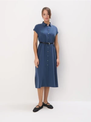 Mohito - Koszulowa sukienka midi z lyocellu - granatowy