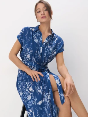 Mohito - Koszulowa sukienka midi z wiskozy - granatowy