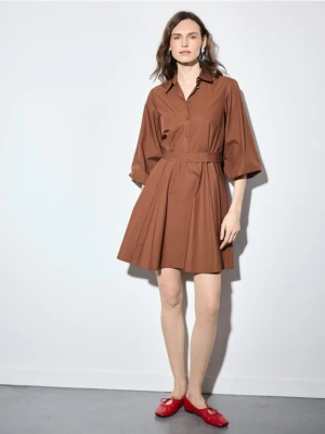 Mohito - Koszulowa sukienka mini z lyocellem - ciemnobrązowy