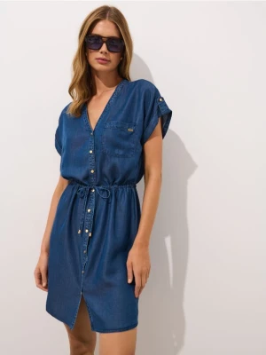 Mohito - Koszulowa sukienka mini z lyocellu - granatowy