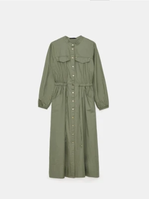 Mohito - Koszulowa zielona sukienka midi z bawełny - khaki