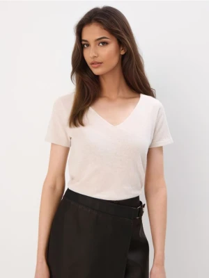 Mohito - Kremowa bluzka z bawełny i lnu - kremowy