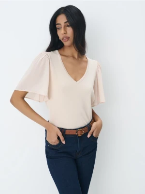 Mohito - Kremowa bluzka z dekoltem V - beżowy