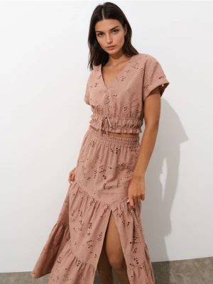 Mohito - Krótka bawełniana bluzka - brązowy