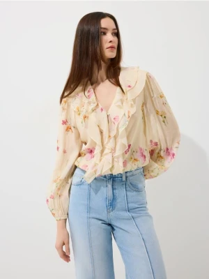 Mohito - Kwiatowa bluzka z falbanami - żółty
