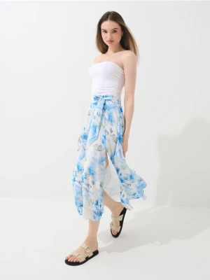 Mohito - Kwiatowa spódnica midi z rozcięciem - niebieski