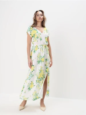 Mohito - Kwiatowa sukienka midi z wiskozy - biały