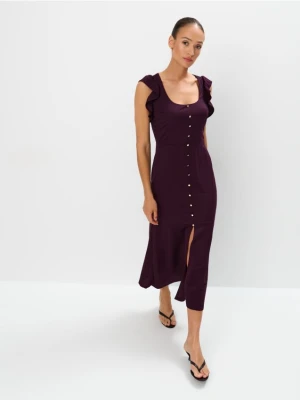 Mohito - Letnia burgundowa sukienka midi - mahoń