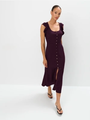 Mohito - Letnia burgundowa sukienka midi - mahoń