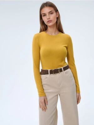 Mohito - Musztardowa bluzka basic z modalem - oliwkowy