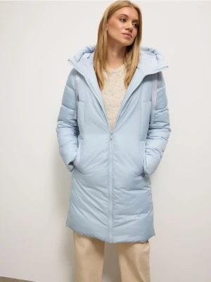 Mohito - Pikowany błękitny płaszcz z kapturem - błękitny
