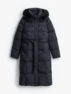Mohito - Pikowany czarny płaszcz z naturalnym puchem - czarny