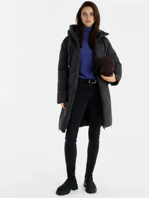 Mohito - Pikowany płaszcz z kapturem - czarny