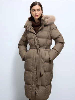 Mohito - Pikowany płaszcz z naturalnym puchem - beżowy