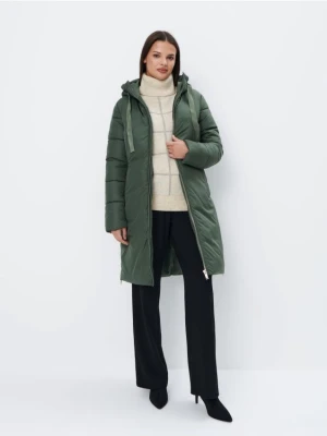 Mohito - Pikowany zielony płaszcz z kapturem - ciemny zielony