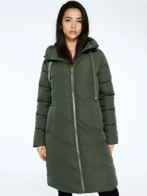 Mohito - Pikowany zielony płaszcz z kapturem - ciemny zielony