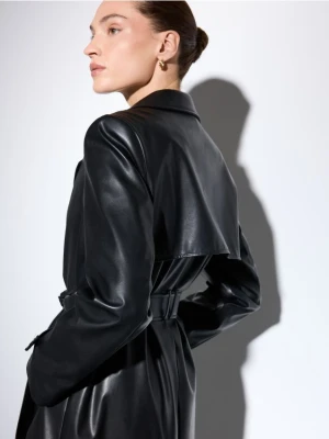 Mohito - Płaszcz z imitacji skóry - czarny