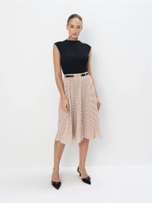 Mohito - Plisowana wzorzysta spódnica midi - beżowy